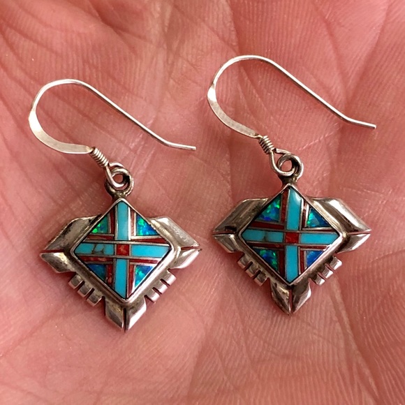 Jewelry - Vintage Sterling Silver Turquoise Opal Earrings